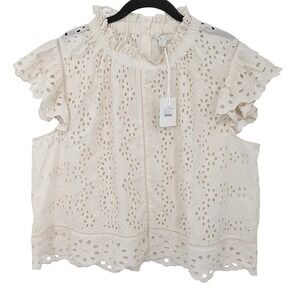 Jennifer Grace Eyelet Top Womens XL Cream Ruffle Sleeve Boxy Cottagecore NWT